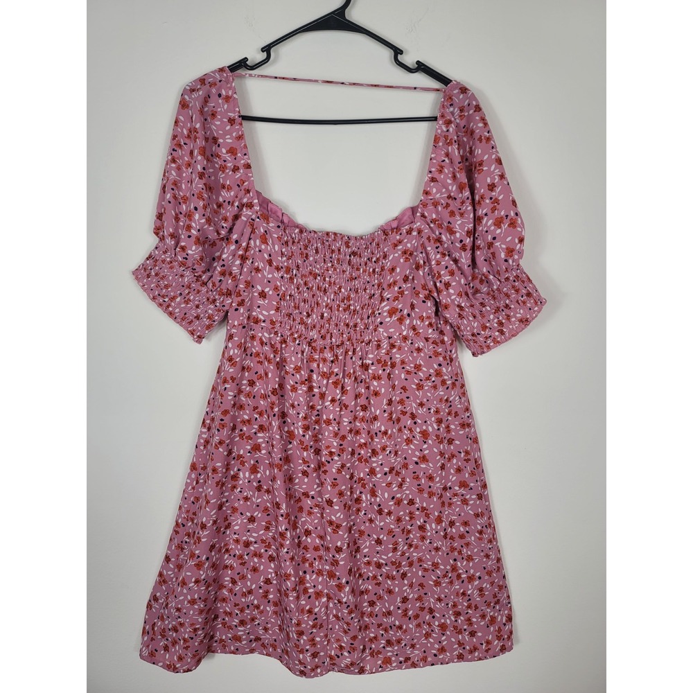Trixxi Sz XL pink ditsy floral print puff sleeve Smocked mini dress Junior's - Picture 3 of 16